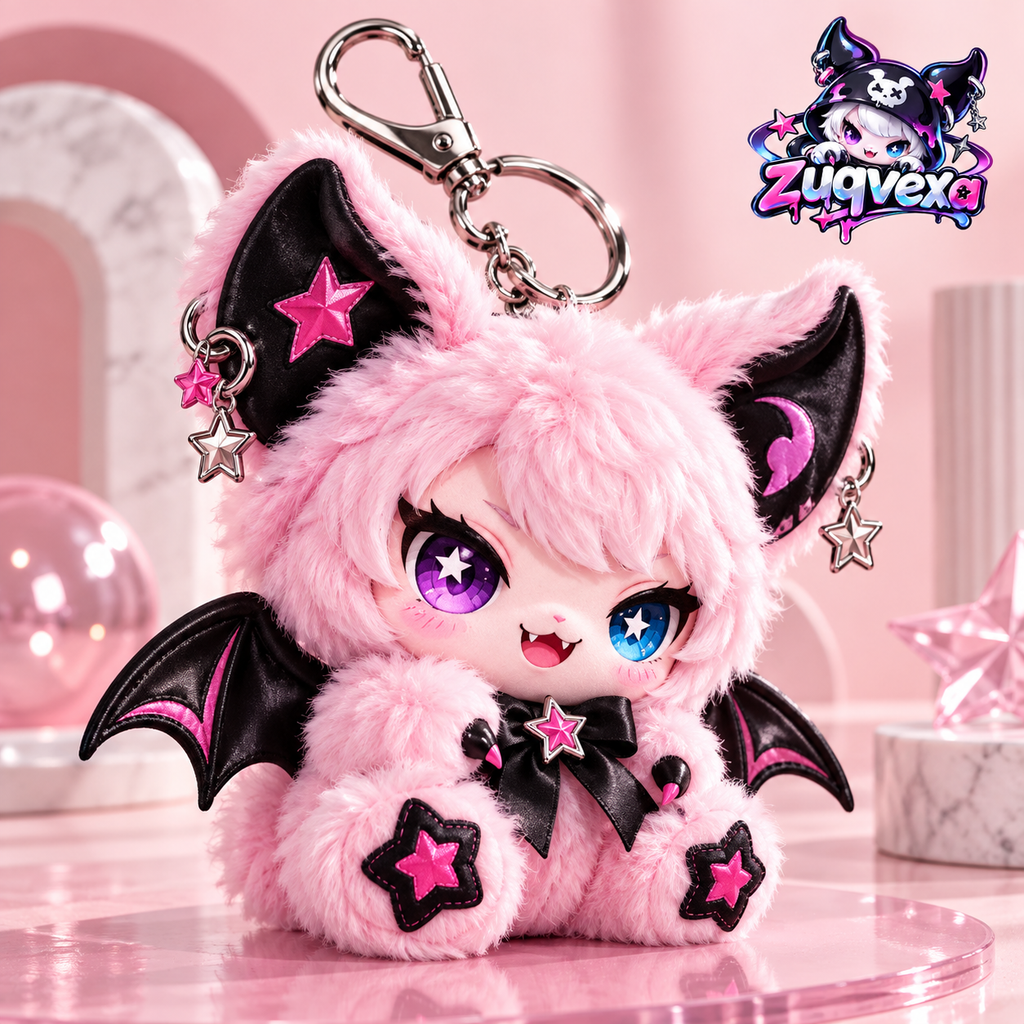 Pink Bat Plush Bag Charm
