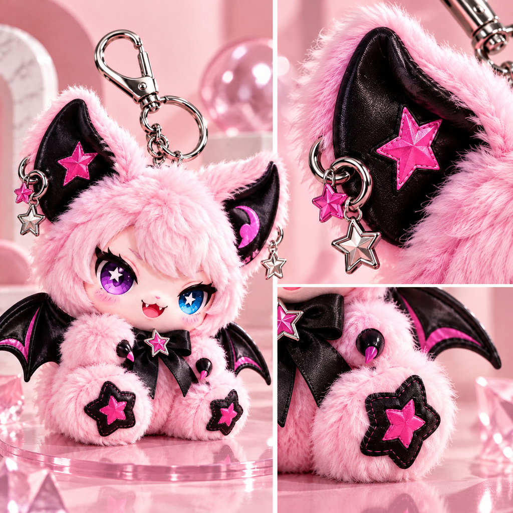 Pink Bat Plush Bag Charm
