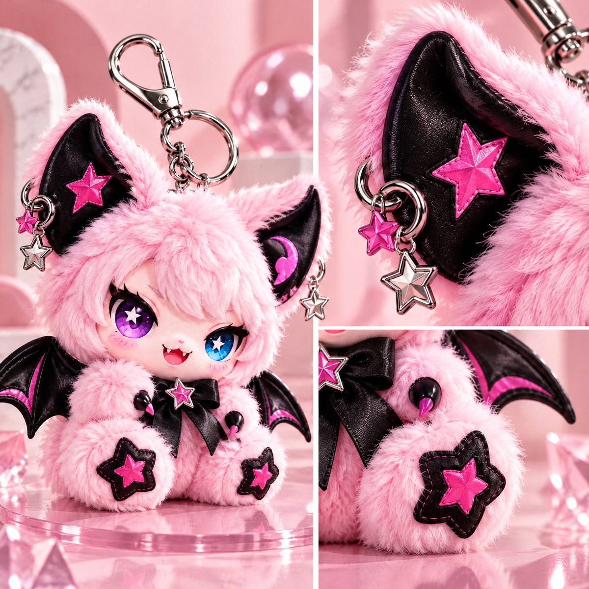 Pink Bat Plush Bag Charm