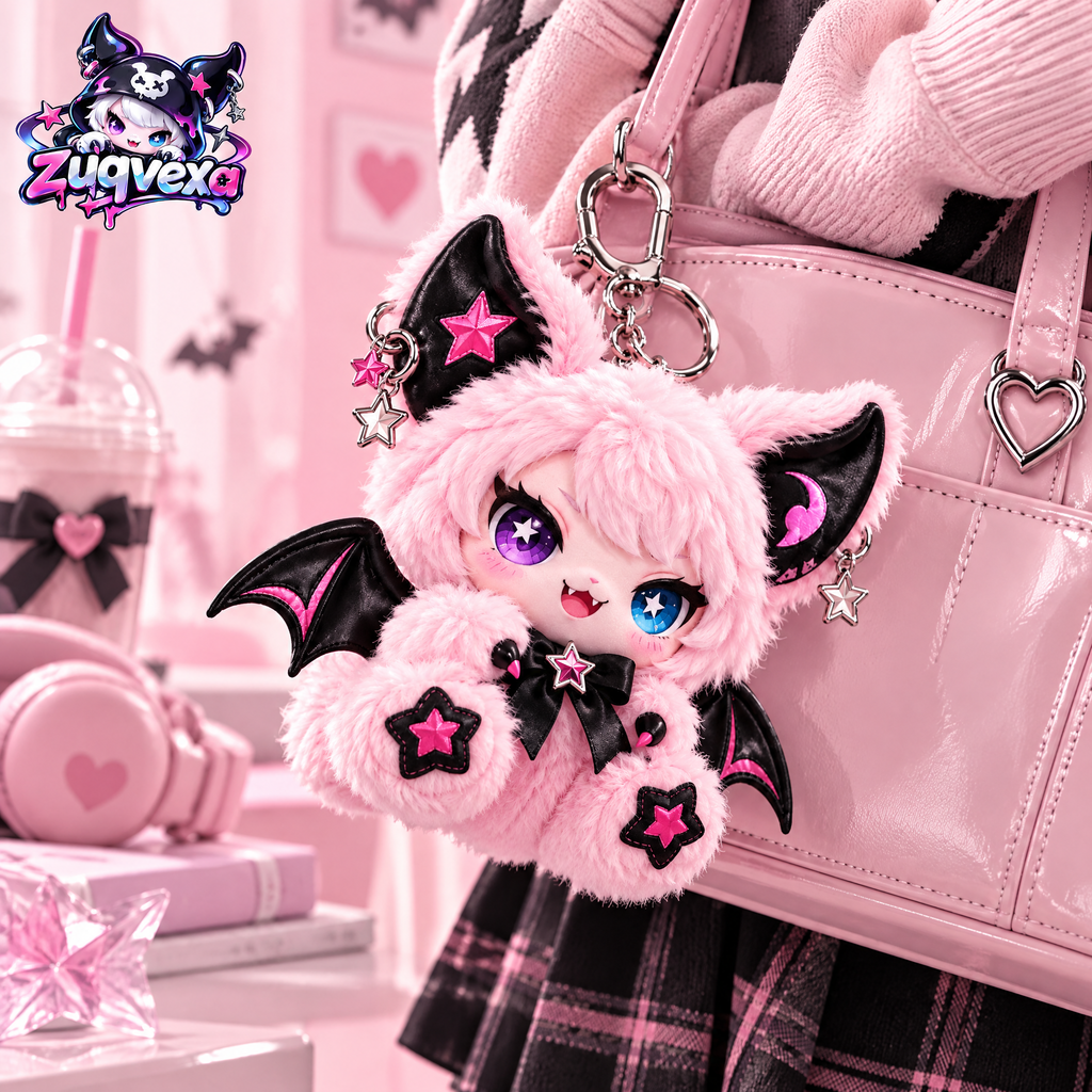 Pink Bat Plush Bag Charm